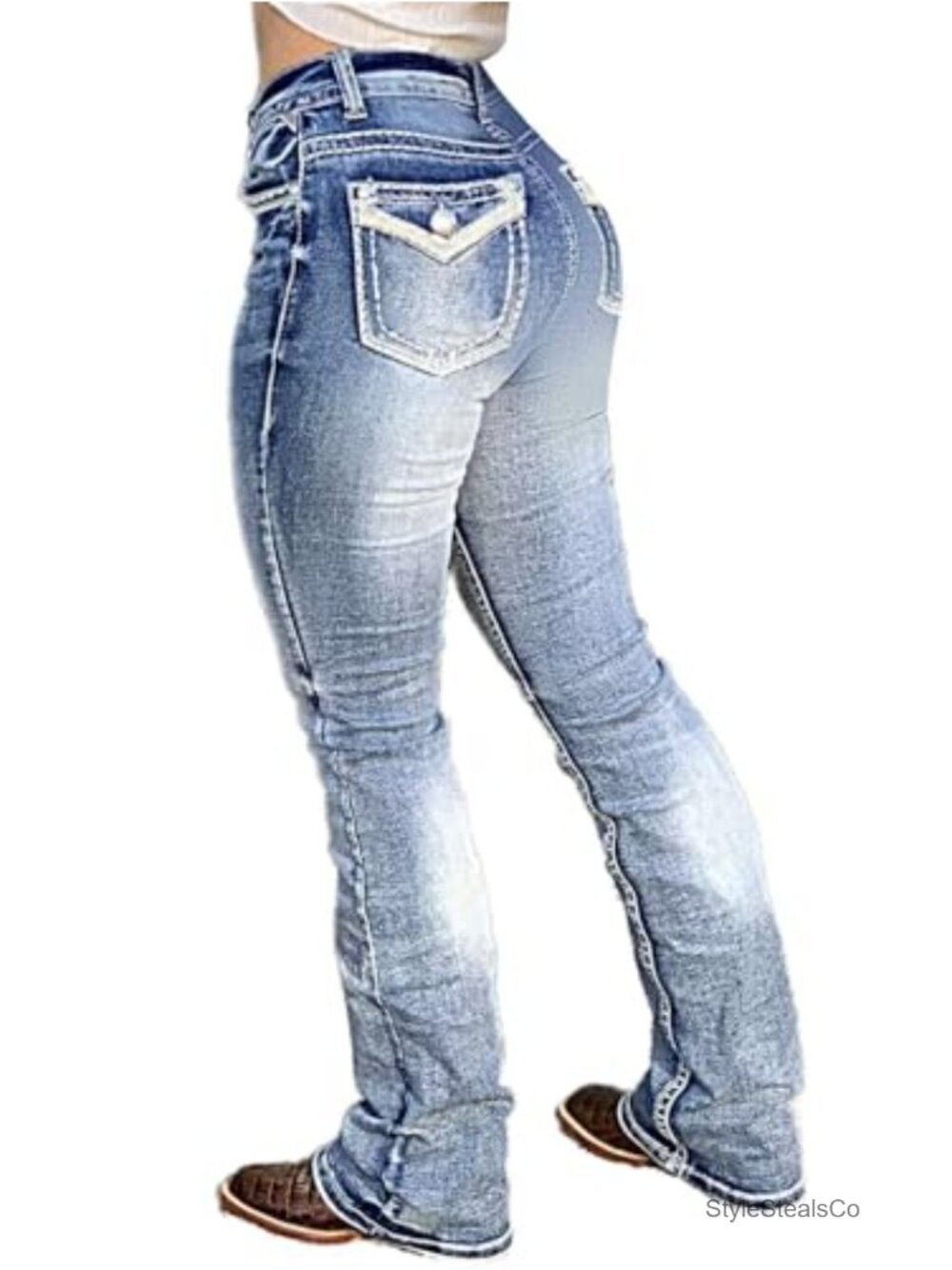 Flamingals Boot Cut Butt Lifting Stretch Jeans Women Mid Rise Raw Hem